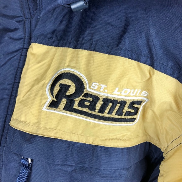 Puma NFL Rams Quilted Puffer Coat St. Louis Los Angeles Blue Gold Medium - Picture 3 of 13